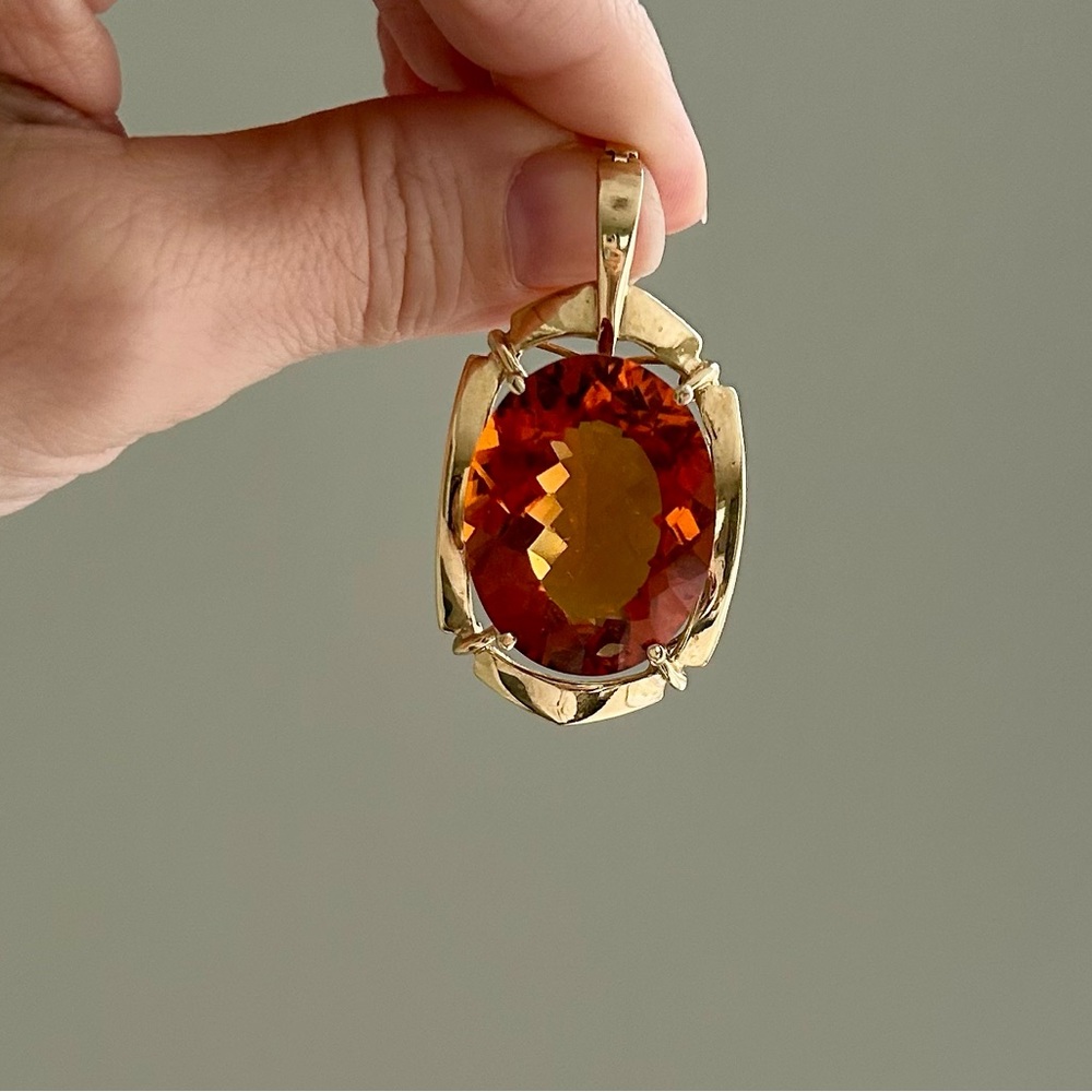 Exquisite Oversized Madeira Citrine 14K Gold Enhancer Pendant - Picture 3 of 15